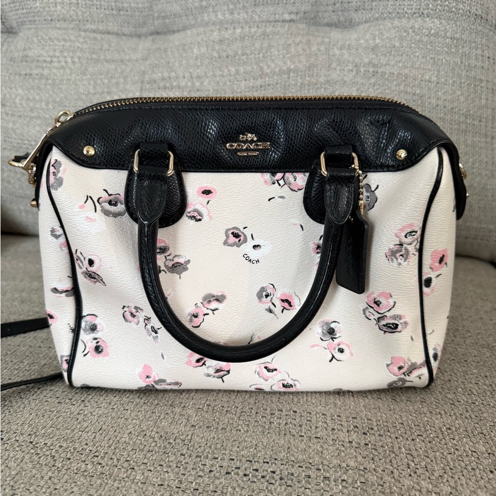 Coach Black and White Floral Satchel